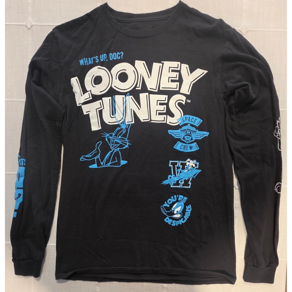 Looney Tunes Mens Long Sleeve Graphic T-Shirt Black Bugs Bunny Daffy Duck Small